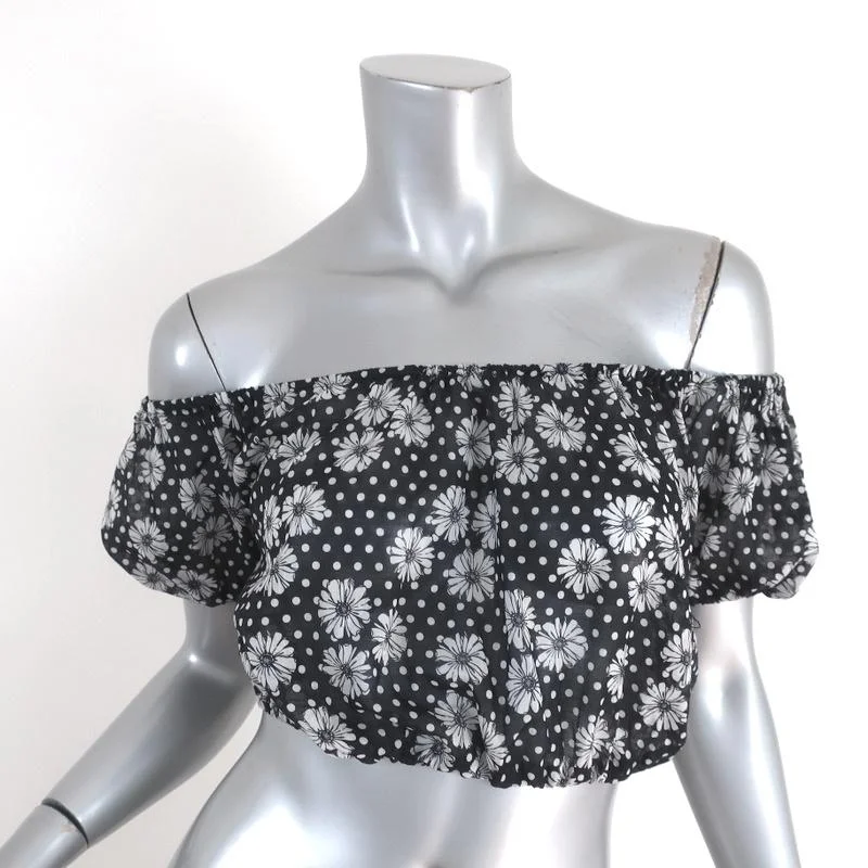 Lisa Marie Fernandez Crop Top Leandra Black Floral & Dot Print Cotton Size I Striped Floral Plaid Lisa Marie Fernandez Crop Top Leandra Black Floral & Dot Print Cotton Size I Striped Floral Plaid