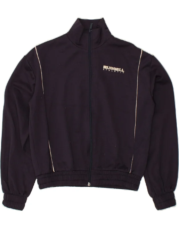 RUSSELL ATHLETIC Womens Tracksuit Top Jacket UK 6 XS Navy Blue Polyester Front Pockets Side Pockets Patch Pockets RUSSELL ATHLETIC Womens Tracksuit Top Jacket UK 6 XS Navy Blue Polyester Front Pockets Side Pockets Patch Pockets