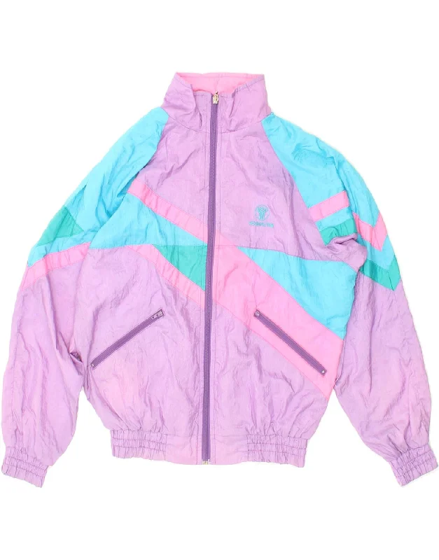 VINTAGE Womens Rain Jacket IT 33/34 2XS Purple Colourblock Nylon Boat Neck Shawl Collar Notched Collar VINTAGE Womens Rain Jacket IT 33/34 2XS Purple Colourblock Nylon Boat Neck Shawl Collar Notched Collar