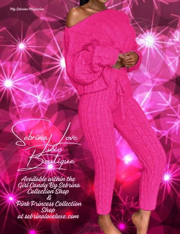 Cozy Hot Pink Cable Knit 2pc Sweater & Leggings Set Chenille Fabric Brocade Fabric Lace Fabric Cozy Hot Pink Cable Knit 2pc Sweater & Leggings Set Chenille Fabric Brocade Fabric Lace Fabric