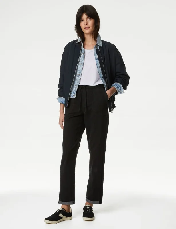 Denim Jersey Straight Leg Trousers Scoop Neck Jersey Top