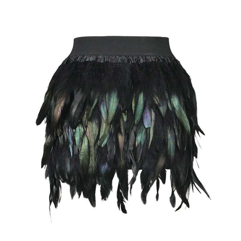 Spring Autumn Latest Women Feather Mini Skirt Elastic Waist High Street One Size Fits For XS-L lace skirt delicate Spring Autumn Latest Women Feather Mini Skirt Elastic Waist High Street One Size Fits For XS-L lace skirt delicate