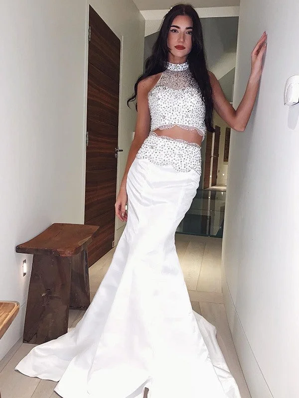 Trumpet/Mermaid Satin Beading High Neck Sleeveless Sweep/Brush Train Two Piece Dresses Prom Dress cg19522 Trumpet/Mermaid Satin Beading High Neck Sleeveless Sweep/Brush Train Two Piece Dresses Prom Dress cg19522