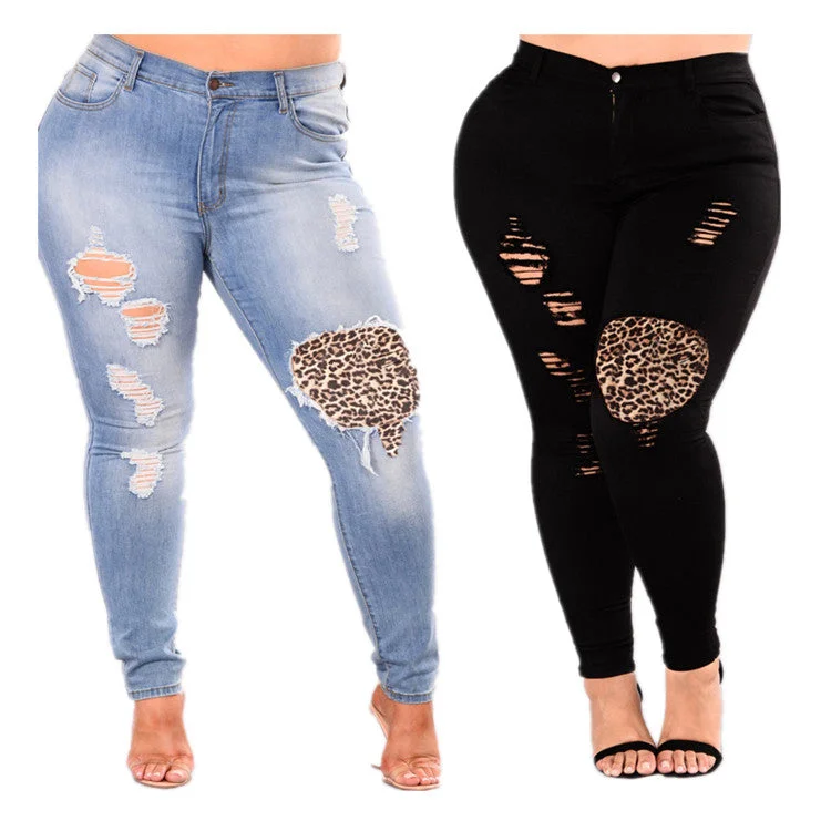 WY-8262 Plus Size Women'S Trousers Slim Fit Women'S Jeans With Ripped Feet Trousers Wedding White WY-8262 Plus Size Women'S Trousers Slim Fit Women'S Jeans With Ripped Feet Trousers Wedding White