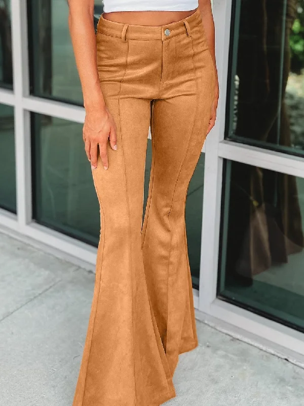 70s Style Suede Flare Trousers Trousers Fall Fleece