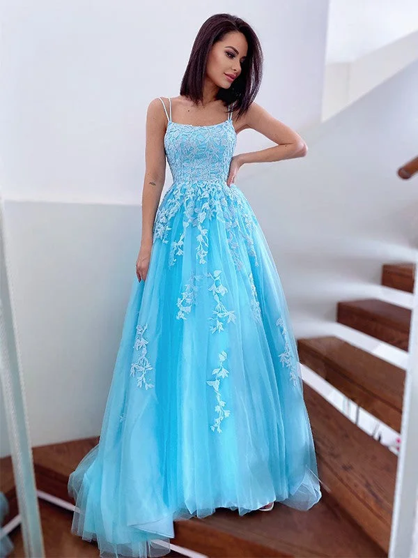 Princess Spaghetti Straps Tulle Sleeveless Applique Sweep/Brush Train prom Dresses cg19527 Princess Spaghetti Straps Tulle Sleeveless Applique Sweep/Brush Train prom Dresses cg19527