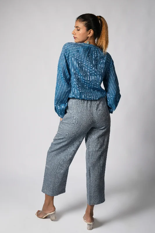 VERA Handloom Linen Blue Trousers Trousers Custom Made