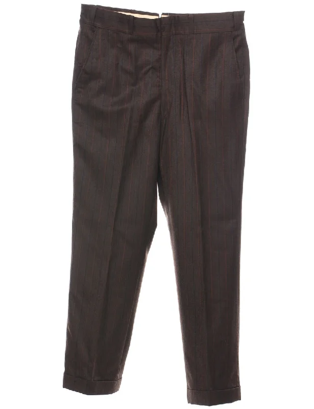 Striped Pattern Brown  Trousers - W34 L29 Trousers Custom Made