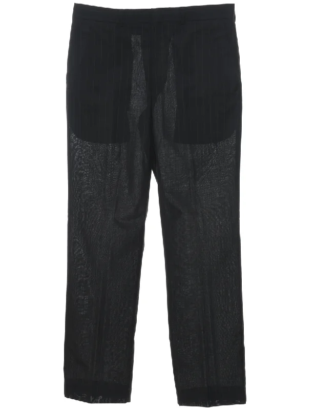 Striped Pattern Black Sheer Trousers - W34 L32 Trousers Brand Named