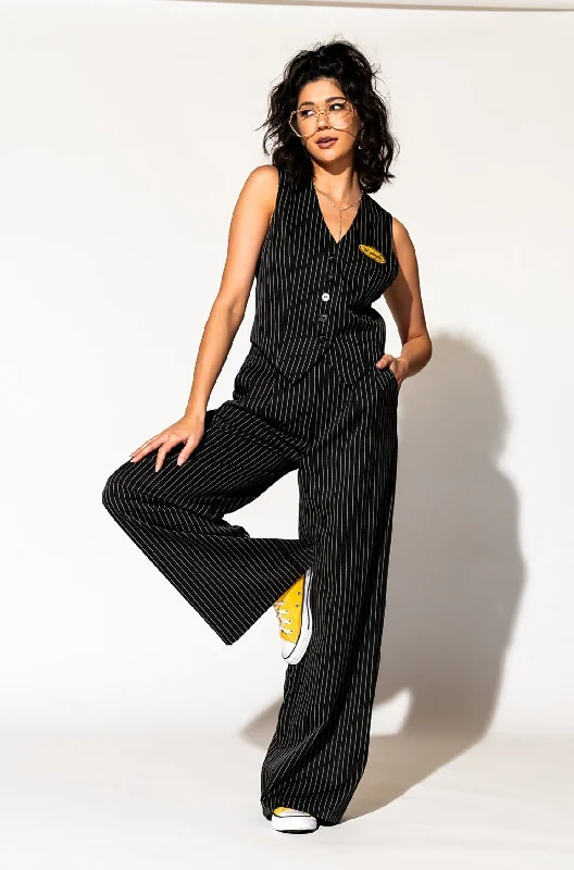 Wide Leg Trousers in Boss B*tch Pinstripe (Black) Trousers Cargo Utility
