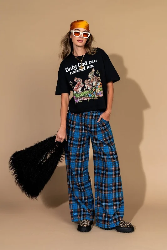 Rebel Road Plaid Wide Leg Trousers in Blue + Brown Chinos Cotton Straight Leg
