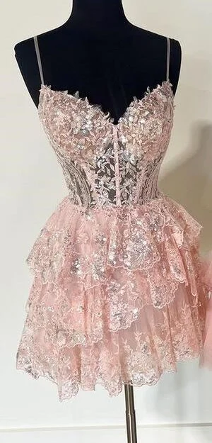 A-line Homecoming Dress with Sheer Corset Bodice and Ruffle Skirt