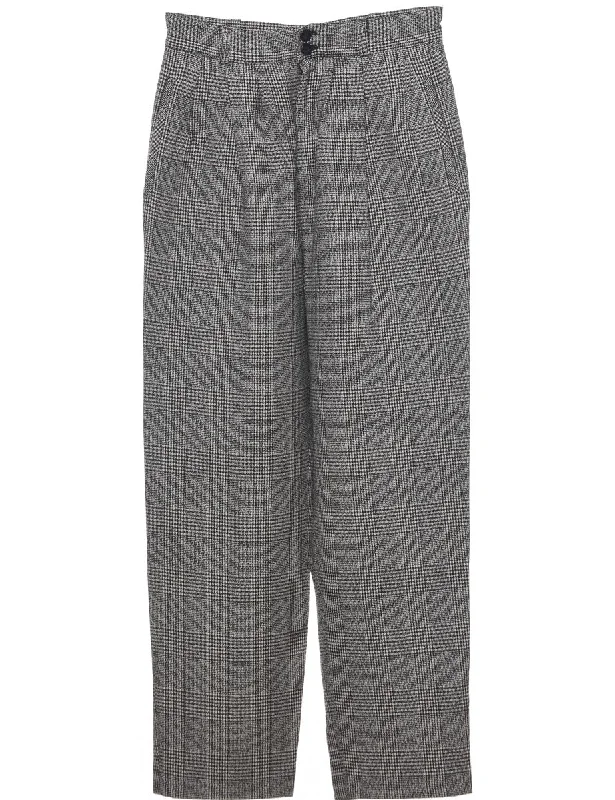 Wool Checked Pattern Trousers - W28 L27 Trousers Harem Relaxed Fit