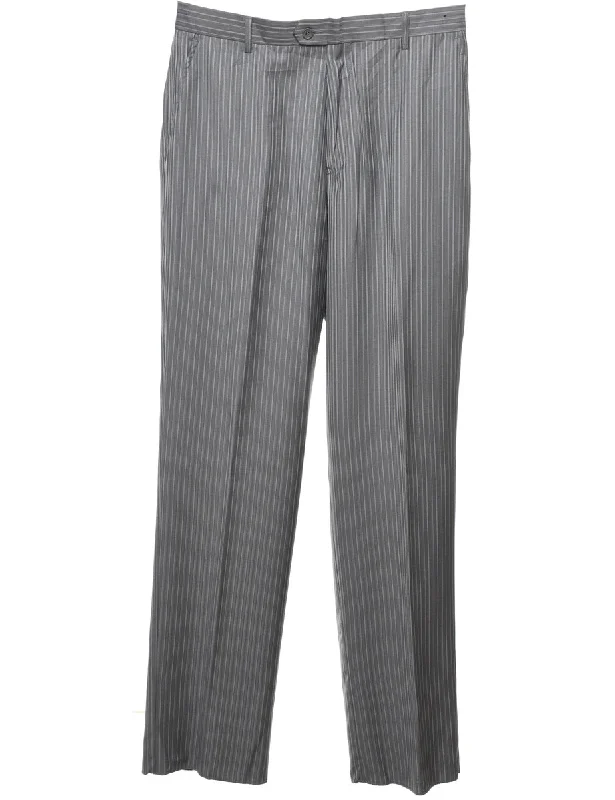 Striped Pattern Grey Straight-Fit Trousers - W34 L35 Trousers Bestseller Popular