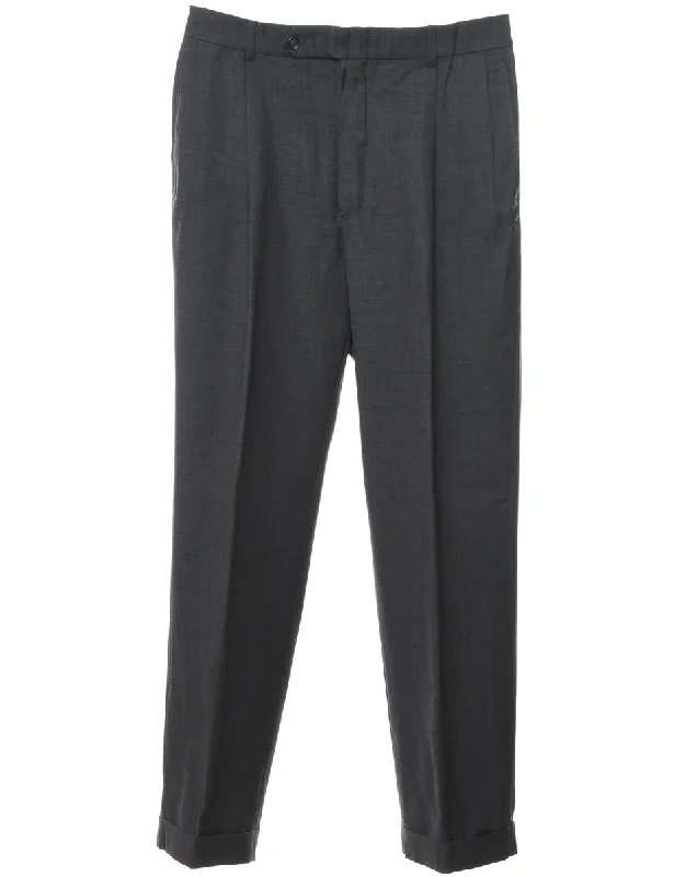 Wool Nautica Dark Grey Classic Trousers - W32 L32 Trousers Handmade Artisanal