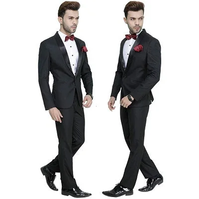 M25, Premium Black Tuxedo and Trouser set with Bow Tie, Size (Size -  40 to 46) Trousers Satin Smooth