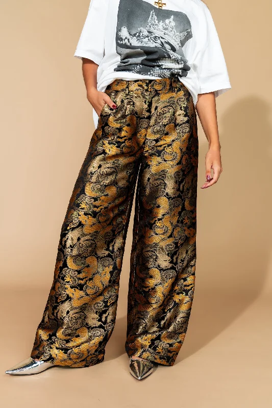 Golden Dragon Brocade Trousers Trousers fashionable chic