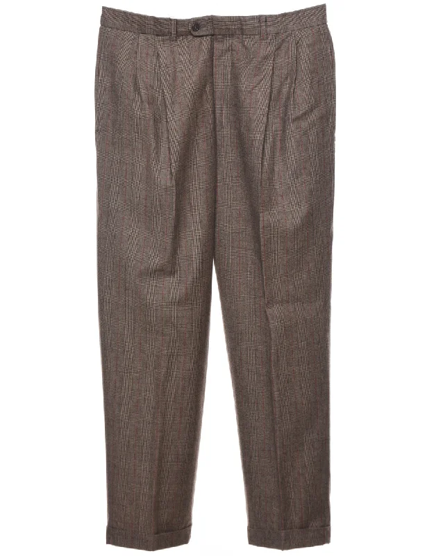 Wool Checked Pattern Trousers - W34 L30 Trousers Low Rise Relaxed