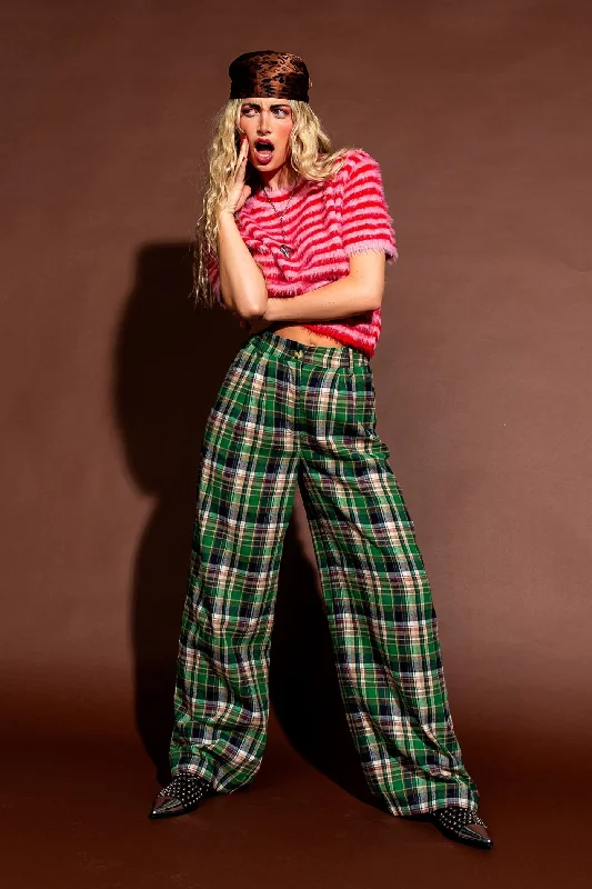 Rebel Road Plaid Wide Leg Trousers in Rose Garden Trousers versatile all-occasion