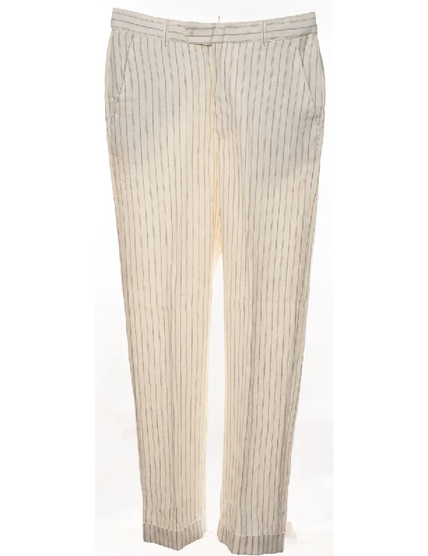 Striped Pattern Off-White & Light Grey Trousers - W36 L32 Trousers Recommended Stylist