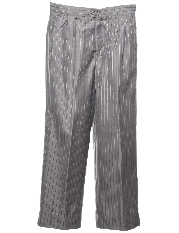 Striped Pattern Grey Casual Trousers - W32 L30 Trousers Sale Discount