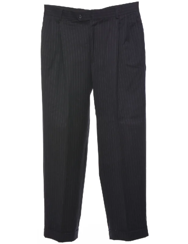 Wool Pinstriped Trousers - W34 L29 Trousers Versatile Stylish