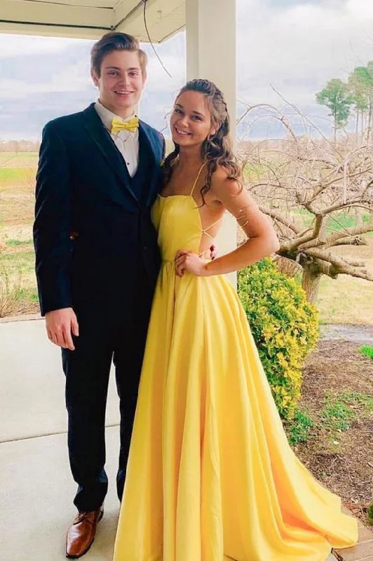 Simple yellow long prom dress, yellow evening dress    cg19330