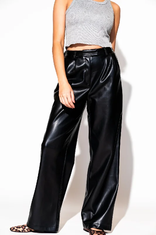 Told My Mom About You Buttery Soft Vegan Leather Trousers in Black Trousers Cargo pockets