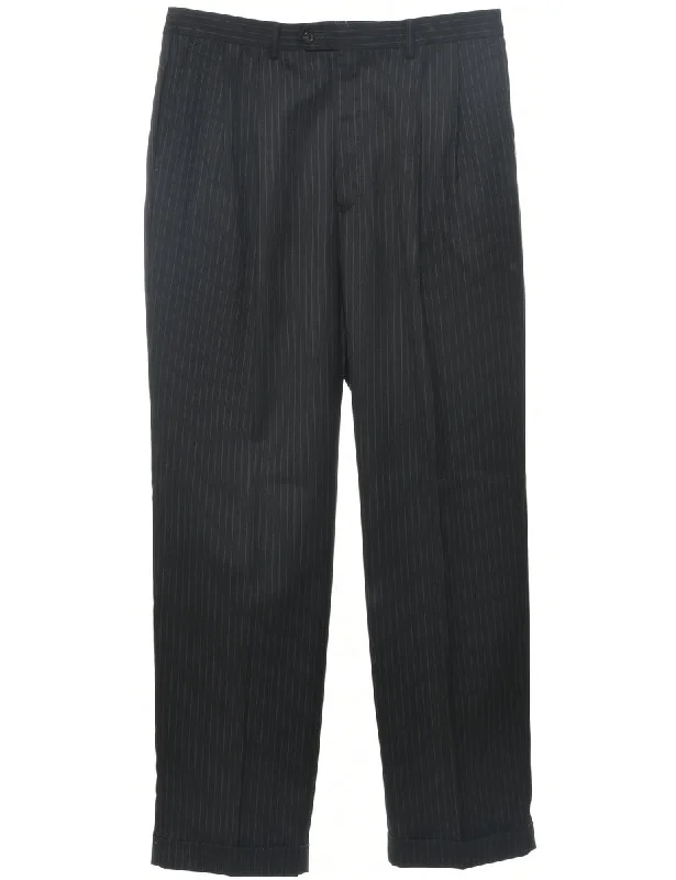 Wool Chaps Pinstriped Trousers - W34 L32 Trousers Pleated Formal