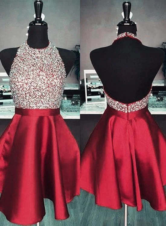 Burgundy Homecoming Dress , Short Prom Dress ,Evening Dress