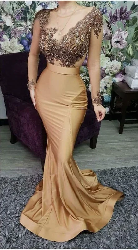Long Sleeve Mermaid Prom Dress See Through Appliques Beaded Satin Plus Size Formal Evening Dresses Party Gowns cg19234 Long Sleeve Mermaid Prom Dress See Through Appliques Beaded Satin Plus Size Formal Evening Dresses Party Gowns cg19234