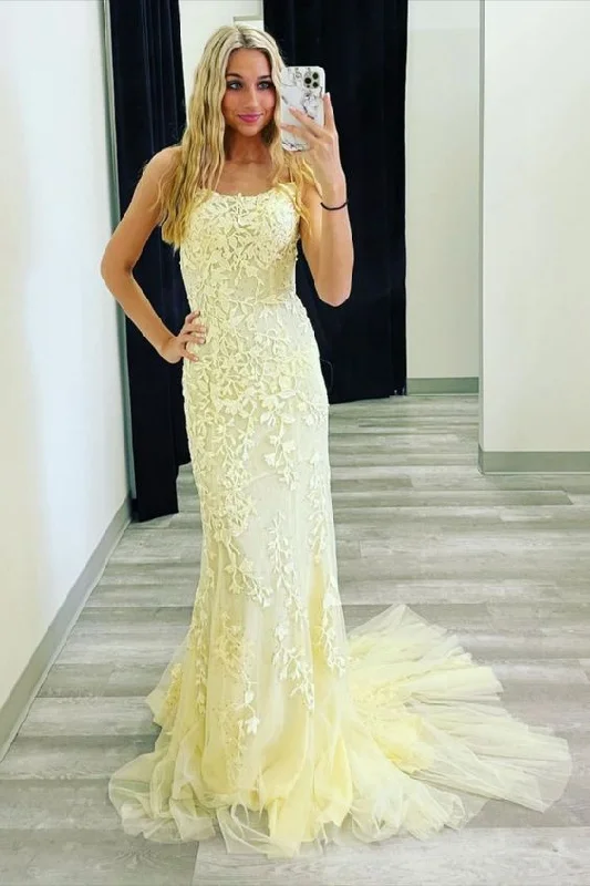 Mermaid Yellow Appliqued Prom Dress    cg19574