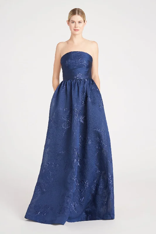 Monique Lhuillier Strapless Jacquard Long Dress