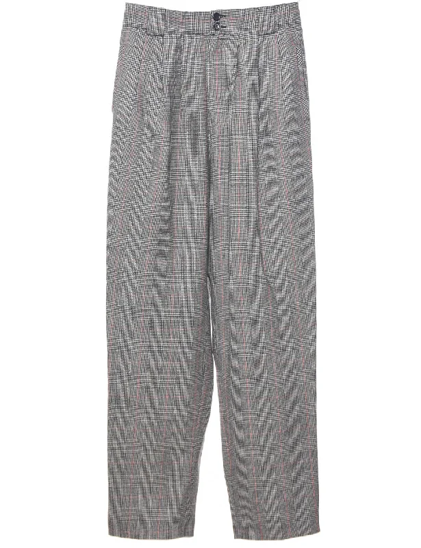 Wool Checked Pattern Trousers - W29 L31 Trousers Culottes Wide Leg