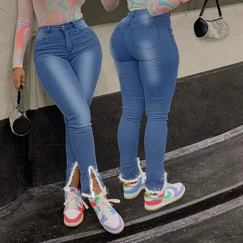 J&H 2023 new arrivals slim fit slit leg denim jeans sexy fashion causal trousers women' plus size jeans Trousers Office Stylish J&H 2023 new arrivals slim fit slit leg denim jeans sexy fashion causal trousers women' plus size jeans Trousers Office Stylish