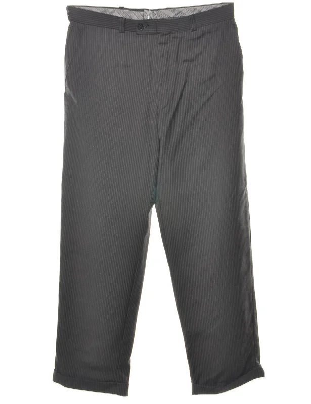 Striped Pattern Black Trousers - W34 L29 Trousers Handmade Artisanal