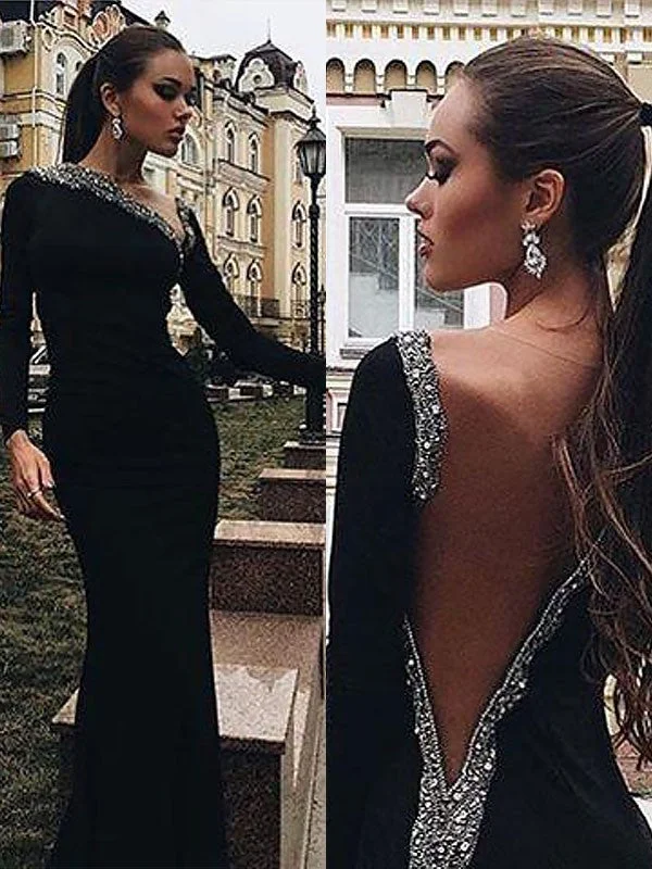 Mermaid Long Sleeves One-Shoulder Spandex Beading Sweep/Brush Train Dresses Prom Dress cg19526 Mermaid Long Sleeves One-Shoulder Spandex Beading Sweep/Brush Train Dresses Prom Dress cg19526