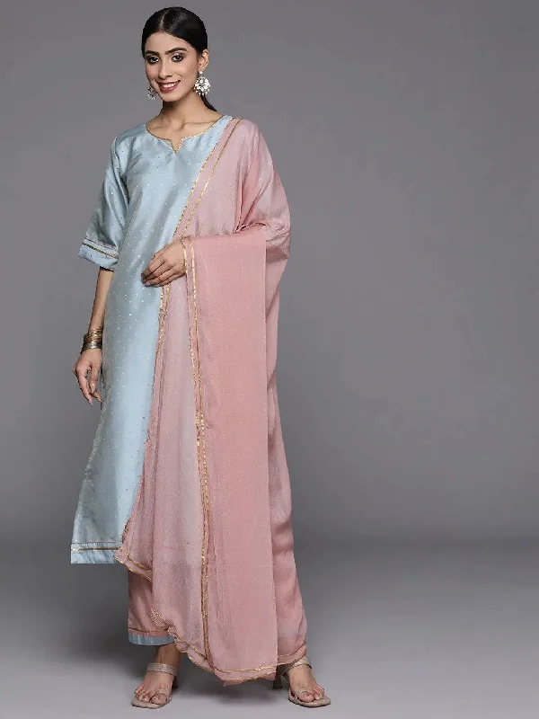 Blue Self Design Art Silk Straight Kurta With Trousers & Dupatta Trousers Office Stylish Blue Self Design Art Silk Straight Kurta With Trousers & Dupatta Trousers Office Stylish