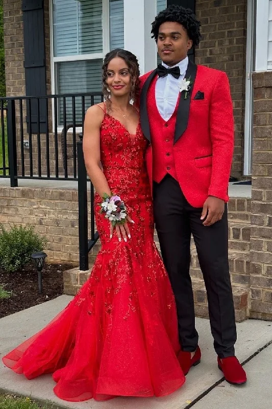 Stunning Blue Appliques Lace-Up Back Trumpet Long Prom Dress