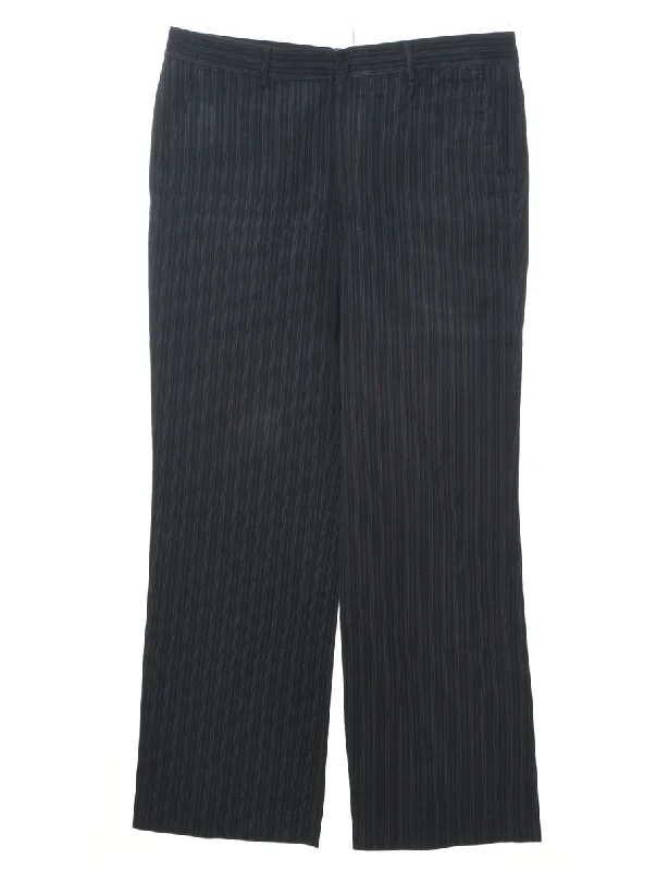 Striped Pattern Black Classic Trousers - W32 L30 Trousers Designer Luxury