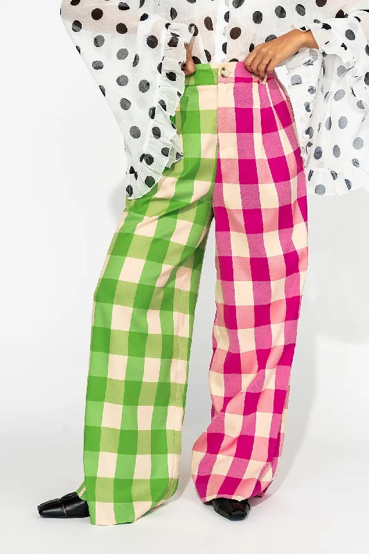 Gemini Half & Half Trousers in Pink + Green Trousers Capri Summer