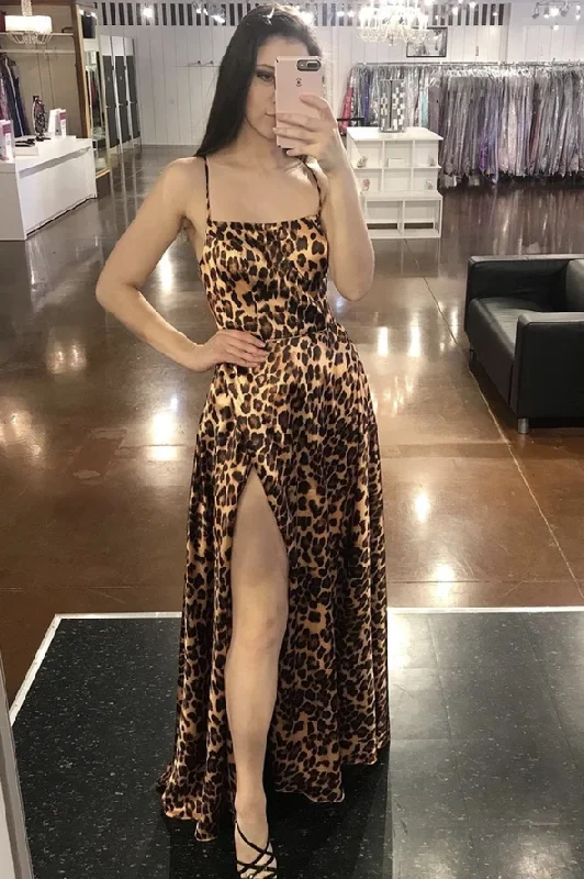 A line leopard long prom dress fashion dress    cg19580