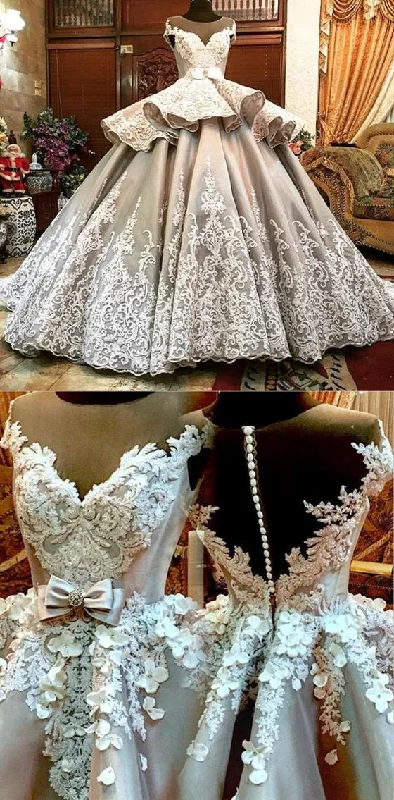 Luxury Scoop Neck Lace Appliques Wedding Prom Dresses Tiered A Line Bridal Gown cg19303 Luxury Scoop Neck Lace Appliques Wedding Prom Dresses Tiered A Line Bridal Gown cg19303