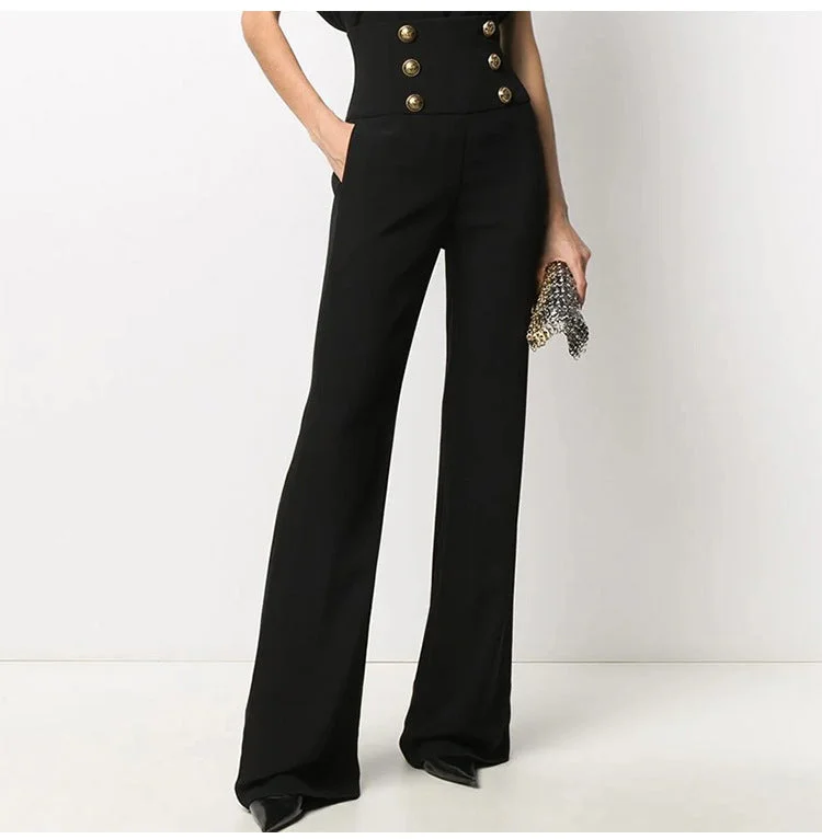 A5316 Comfortable special design front button back zipper office pants trousers loose plus size pant High Waist Slim Fit Ankle Length