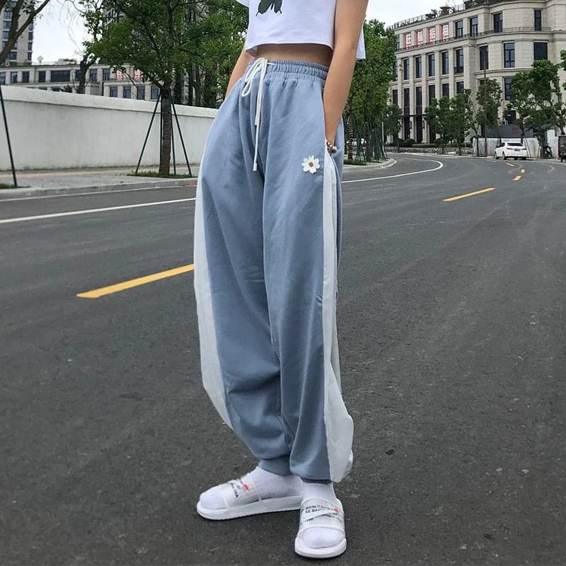 DressBetty - White Blue Contrast Loose Jogging Pants Women High Waist Drawstring Trousers Casual Pants Female Korean Streetwear Pants Trousers luxurious premium DressBetty - White Blue Contrast Loose Jogging Pants Women High Waist Drawstring Trousers Casual Pants Female Korean Streetwear Pants Trousers luxurious premium