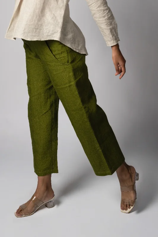 VERA Handloom Linen Olive Green Trousers Trousers Exclusive Limited