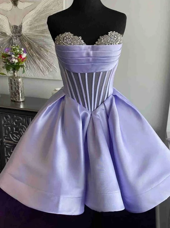 Strapless A-line Homecoming Dress with Beaded Neck