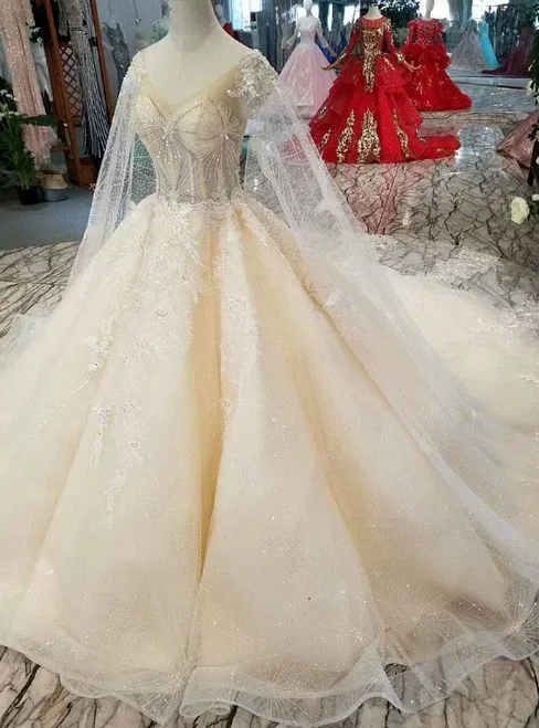 Champagne Tulle Appliques V-neck Backless Beading Prom Dress With Long Train cg19480 Champagne Tulle Appliques V-neck Backless Beading Prom Dress With Long Train cg19480