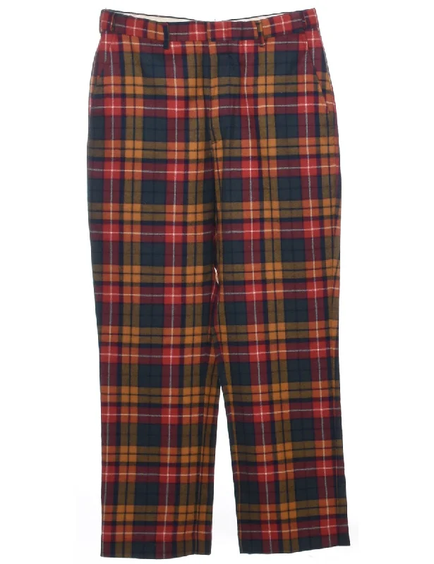 Wool Checked Pattern Trousers - W32 L30 Trousers Bootcut Casual