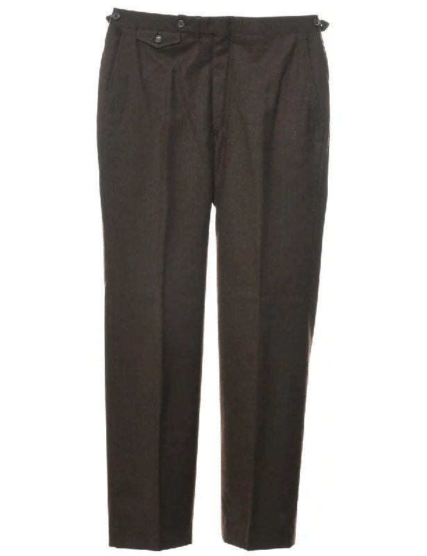 Wool Dark Brown Trousers - W34 L31 Trousers Striped Patterned